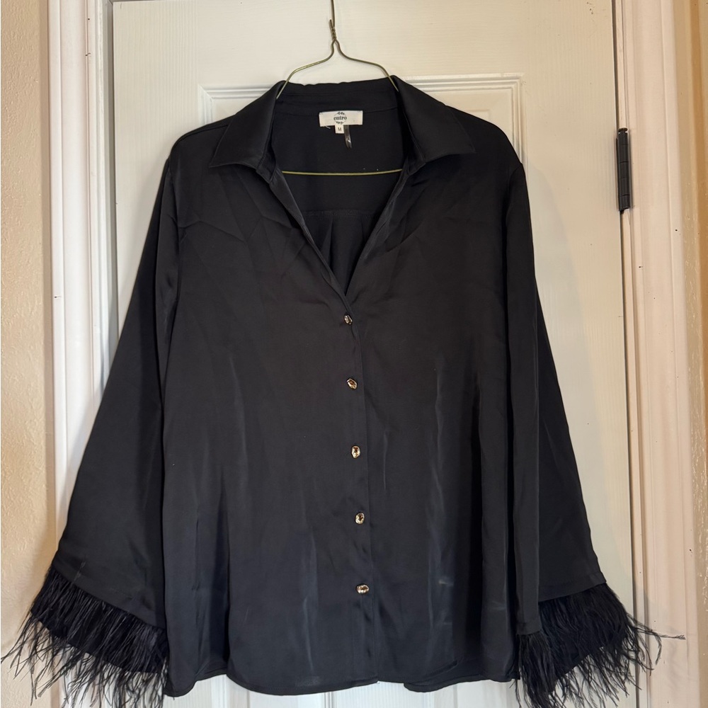 Entro Black Top with Feather Details